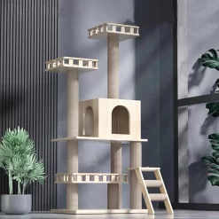 POPOCOLA Pine Wood Wooden Cat Tree 1.4m