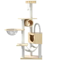 POPOCOLA Pine Wood Wooden Cat Tree With Brush 1.58m Black