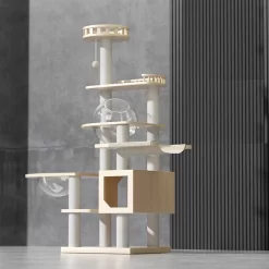 POPOCOLA Pine Wood Wooden Cat Tree 1.6m White