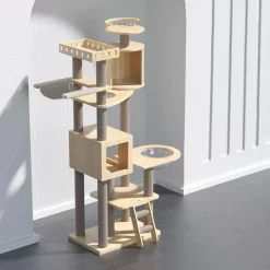 POPOCOLA Pine Wood Wooden Cat Tree 1.67m with Space Capsule