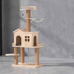 POPOCOLA Pine Wood Wooden Cat Tree 1.32m