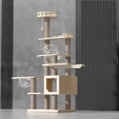 POPOCOLA Pine Wood Wooden Cat Tree 1.6m Brown